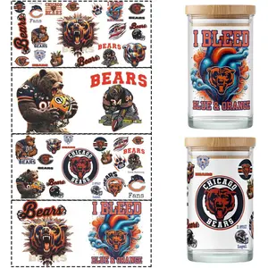 4Pcs Football Team Cup Wraps American Rugby UV DTF Cups Stickers for 16oz Glass Decals Waterproof AFC Rub on Transfers Vinyl Stickers for Glass Cups Fridge Wall Furniture Car DIY Craft