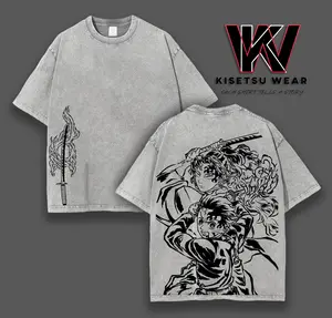 Tanjiro T-Shirt x Demon Slayer Infinity Castle Arc, Hinokami Kagura Sun Breathing Shirt Acid Washed Oversized Cotton Tee Anime Streetwear Oversized Tee Battle Scene Anime Merch Gift for Anime Fans