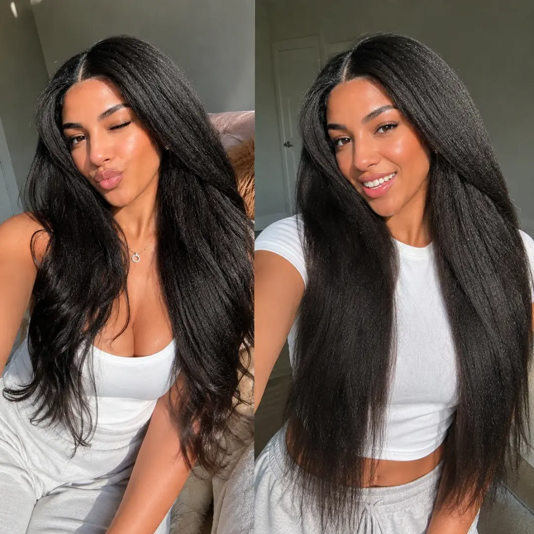 Nadula V Part Kinky Straight Summer Wig Minimal Leave Out Glueless 100% Human Hair Natural Density Soft Blends Well EasiContour Adjustable Cap Beginner Friendly SoHoChic TikTokShopBackToSchool