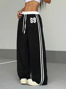 Women's Casual Spring/summer Digital Print Belt Patchwork Sport Street Retro Style Lazy Sports Pants, Comfortable and Stylish