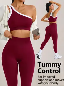 Women's Sportswear Set, Colorblock Design Slim Fit Yoga, Outdoor Women Elastic Sports Suit, Fall & Winter Style