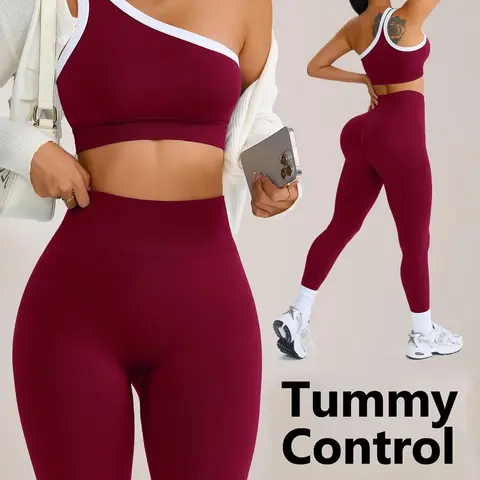 Women's Colorblock Slim Fit Yoga Sportswear Set, Outdoor Elastic Sports Suit, Fitness Clothing