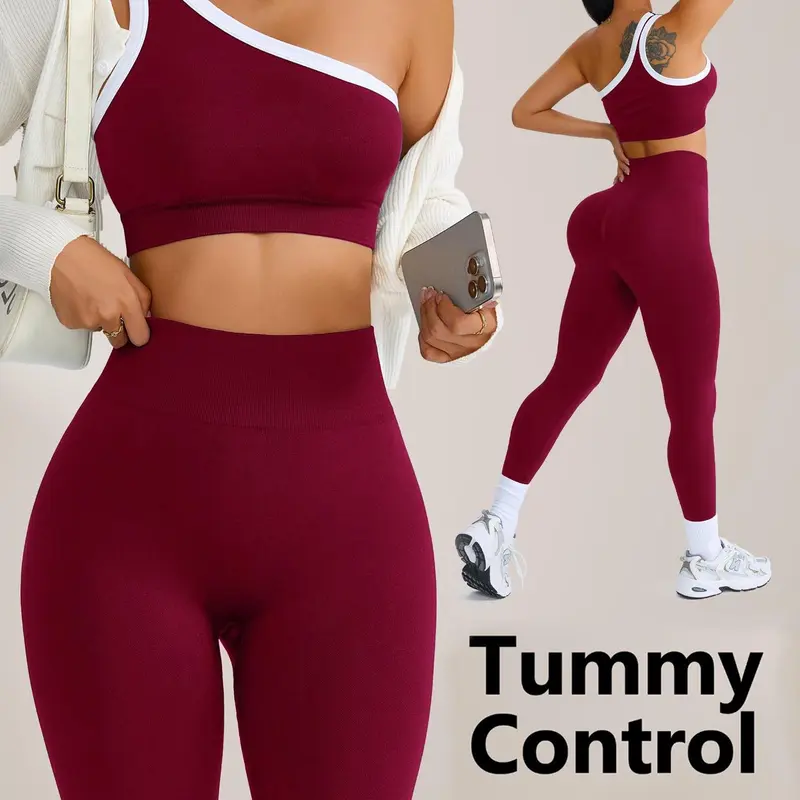 Women's Colorblock Slim Fit Yoga Sportswear Set, Outdoor Elastic Sports Suit, Fitness Clothing