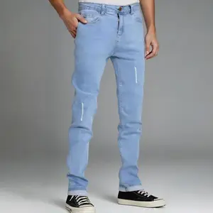 Men's Light Wash Slim Fit Ripped Jeans, Cotton Denim Pants,Ideal for daily casual, street style, weekend outings, and versatile everyday looks