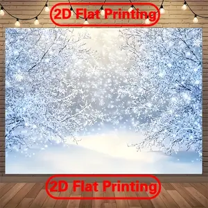 Polyester 2D Flat Winter Wonderland Snowy Forest Banner, Contemporary Snowflake Tree Scene, Easy Hanging, No Electricity Needed, Ideal for Christmas Party Decorations & Photo Backdrops