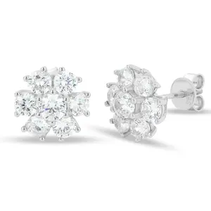 【#E577】Flower Cluster Stud Earrings UCCIYO Synthetic Moissanite Earrings For Women 925 Sterling Silver Stud Earring Men Hip Hop Jewelry Couple Gift