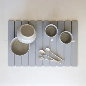 Diatomite Stone Collapsible Dish Drying Mat for Kitchen Counter,  Drying Diatomaceous Earth Stone Dish Rack, Foldable, Absorbent, Large Over the Sink Dish Drying Rack (Light Grey)