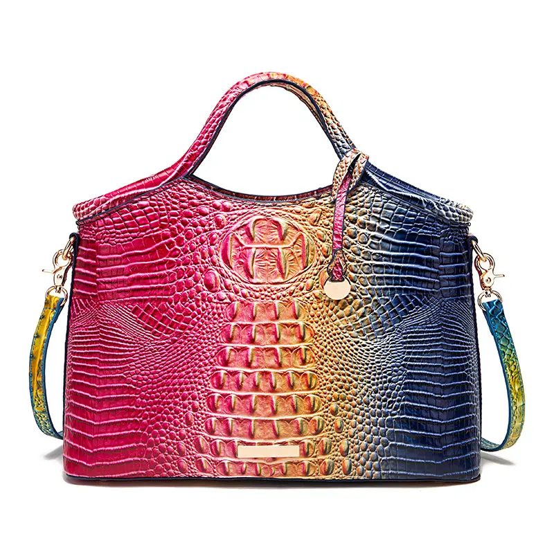 Women's Gradient Crocodile Pattern Handbag, Colorful Ombre Top Handle Tote Bag, Large Capacity Crossbody Shoulder Bag, Fashion Designer Satchel Purse for Daily Party