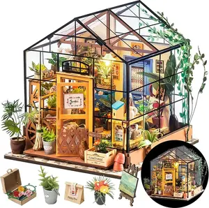 Rolife Cathy's Greenhouse DIY Miniature Greenhouse Kit, Tiny/Mini House Making Kit with Furniture for Adults, Room Decro Gifts for Family and Friends