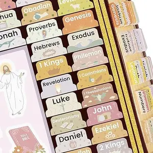 Bible Tabs with Unique Stickers, Laminated Bible Tabs for Women & Men, Christian Gifts, Boho Theme, Large Print Bible Tabs for Easy Navigation, Bible Book Index Tabs Labels, Bible Study Supplies