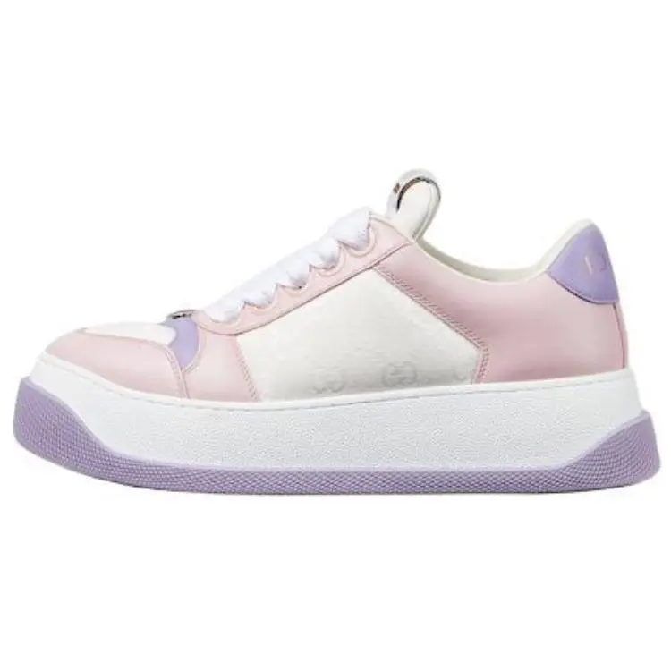 Gucci Screener Dirty Sneakers for Women – Pink Leather Round-Toe Low-Top Lace-Up Verifiable, with credentials and supporting global authentication