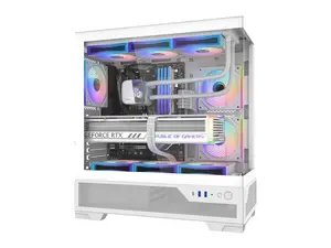 SAMA V43 Mid-Tower PC Case, 6 x 120mm PWM ARGB Fans, 4mm Tempered Glass, USB3.1 Type-C + USB 3.0 Ports, 7 Slots, Pre-Installed PWM+ARGB HUB, Supports ATX/M-ATX/ITX, White