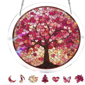Acrylic Puzzle Sun Catcher, Love Branches, Stained Glass Window Decor, Home Decoration, Creative Mom Gift, Birthday Gift for Women