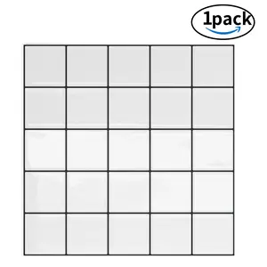 DEWOO Peel-and-Stick Wall Tiles — Grid Texture; White Tiles with Black Grout; Waterproof, Stain-Resistant, Scratch-Resistant, and Durable，Stick on Backsplash for Kitchenand Bathroom