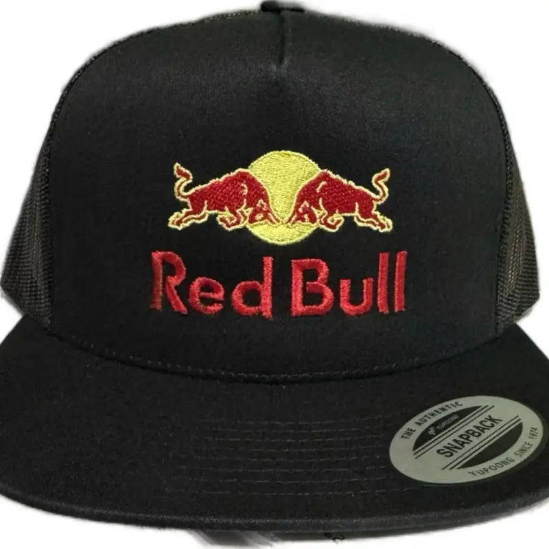Red Bull Direct Embroidered Flat Bill Adjustable SnapBack Classic Trucker Hat - Casual Outdoor Accessory, Logo Trucker Hats, Adult Mens Gift, Casual Outdoor Hat