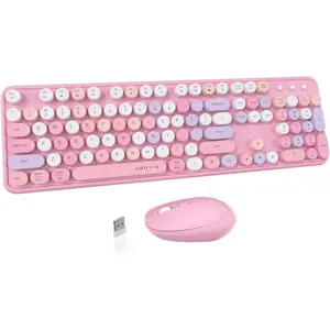 Colorful   Keyboard Mice Combo, Retro Typewriter Flexible  Office Full-Sized Keyboard, 2.4GHz Dropout-Free Connection and Optical  (-Colorful)