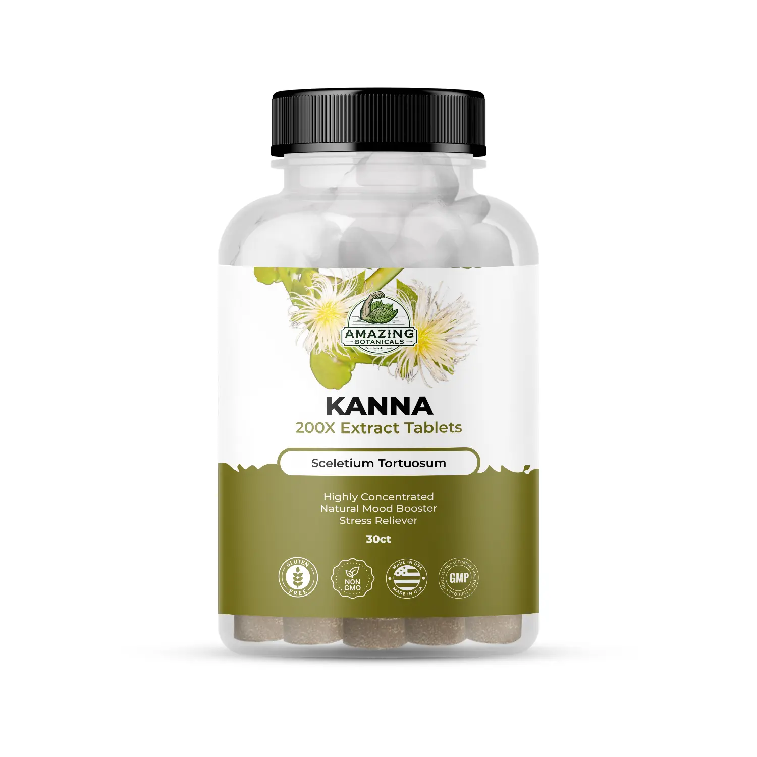Amazing Botanicals Sceletium Tortuosum Kanna Extract Tablets - 200mg 10:1 Concentrated Botanical Dietary Supplement, GMP Certified High Potency for Mood & Energy Support