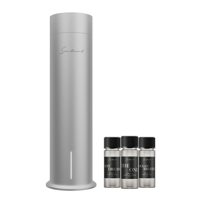 Scentiment Diffuser Tall Air 2 - Discovery Kit with Sampler Oils: Cold-Air Diffusion Technology with Wi-Fi & Touch Controls, Rechargeable Battery, Covers 1000 Sqft; Includes Top 3 Luxury Hotel-Inspired Fragrance Oils (20ml)