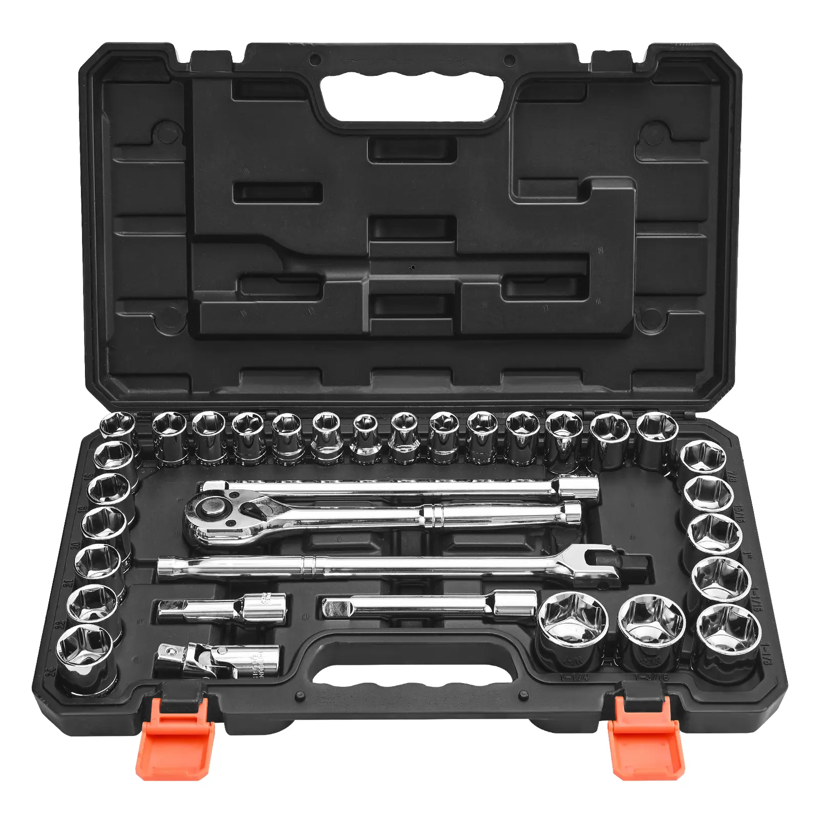 【summerfinds】VEVOR 33-Piece 1/2-Inch Drive Ratcheting Wrench Set, CR-V Alloy Steel SAE & Metric Socket Kit with Ratchet, Extension Bar, Storage Case for Automotive Repair, Chrome-Plated (Father's Day Gift Option)