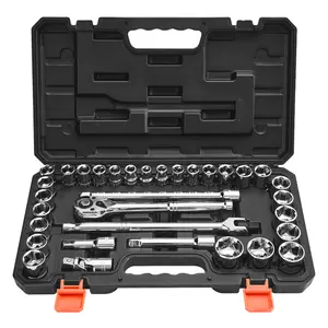 【Spotlight Day】VEVOR 33-Piece 1/2-Inch Drive Ratcheting Wrench Set, CR-V Alloy Steel SAE & Metric Socket Set, Mechanic Tool Kit with Ratchet, Extension Bar & Storage Case for Automotive Repair
