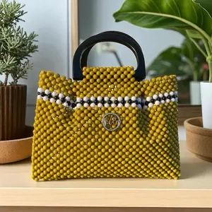 Melissa-Handmade Beaded Purse with Wooden Handle – Fashion Statement Bag