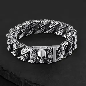GTHIC Punk Skull Biker Bracelet for Men Gothic Jewelry Stainless Steel