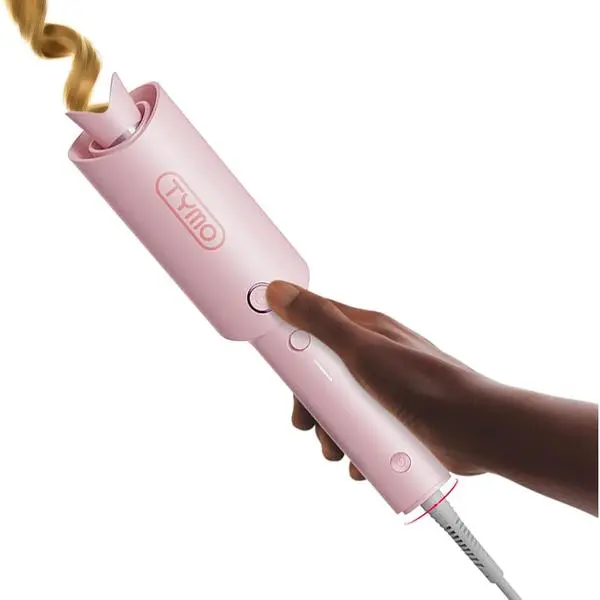 TYMO Automatic Rotating Curling Iron - TYMO CURLPRO Beach Waves Curling Wand, Portable Hair Curler, 500 Million Ionic, Dual Voltage & Lightweight for Travel, Ceramic Coating, 1 Inch, Pink Smooth