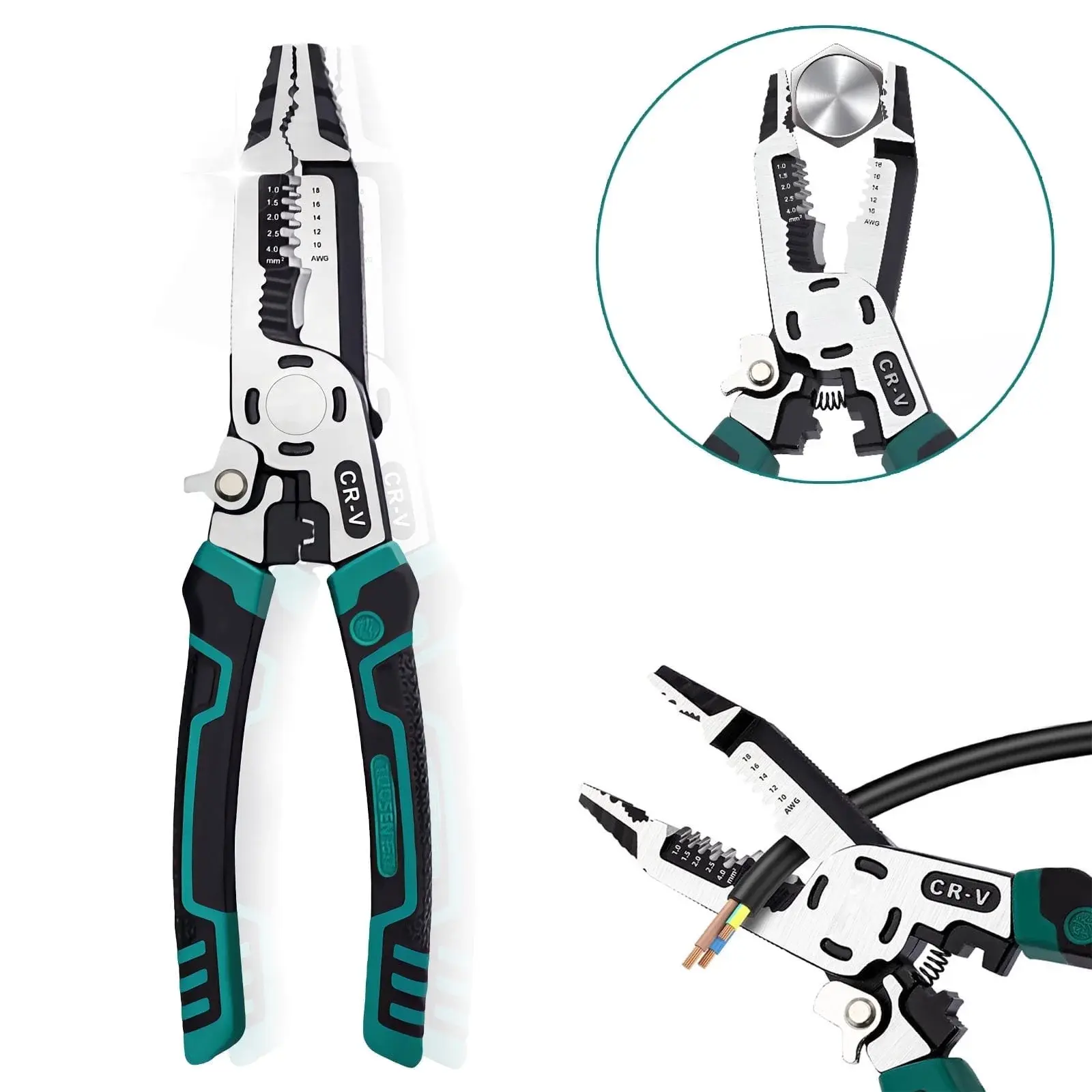 Cteifuer 9 in 1 Multipurpose Wire Stripper, 9’’ Heavy Duty Super Tough Electrical Wire Pliers Crimper, Electrical Lineman Wire Stripper Tool with Wire Cutter, Wiring Tools Cteifuer