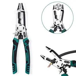 Cteifuer 9 in 1 Multipurpose Wire Stripper, 9’’ Heavy Duty Super Tough Electrical Wire Pliers Crimper, Electrical Lineman Wire Stripper Tool with Wire Cutter, Wiring Tools Cteifuer