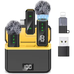 Mini Lavalier Microphone for /Android/PC, Lav Mic with 45H , Noise Cancellation, 48KHz 16-Bit,  Mic for Video Recording, , YouTube, Vlog (Black+Yellow)