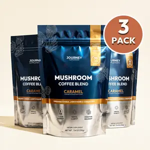 The Caramel Trio - Mushroom Coffee with Collagen - Caramel Blend – Adaptogenic Instant Coffee for Energy, Focus, & Mental Clarity – Enhanced with Lion’s Mane, Chaga, Cordyceps & L-Theanine (90 Servings Total)