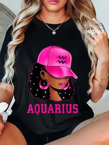 100% Cotton Aquarius Queen Sassy Black Woman Afro Girl Zodiac Sign T-Shirt