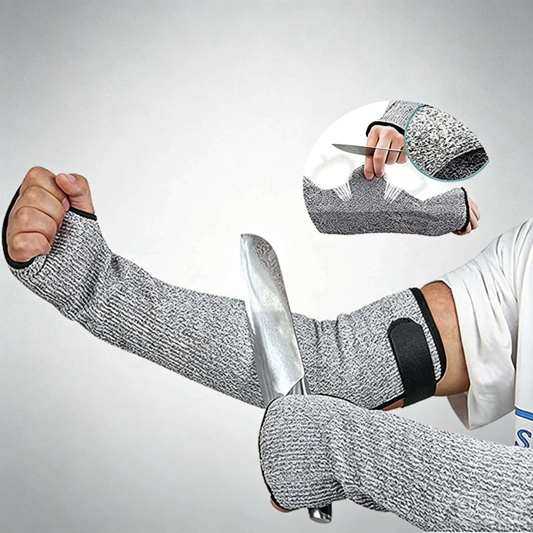 Cut-resistant arm sleeves, Grade 5 HPPE abrasion-resistant, tear-resistant, and cut-resistant construction site glass handling sleeves