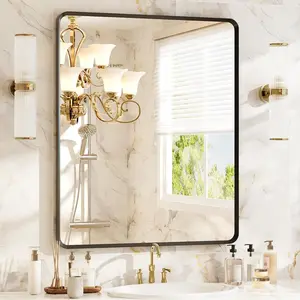 Free Standing Leaner Mirror, Brushed Aluminum Rectangular, 22x30 24x36 24x40 30x36 Inch, Black or Gold, Dresser Table Top Mirror Leaning Against Wall
