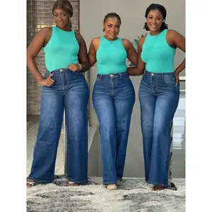 Women’s wide-leg denim jeans pants, casual loose fit design, all-season wear, New Year & fall collection, plus sizes available, womenswear