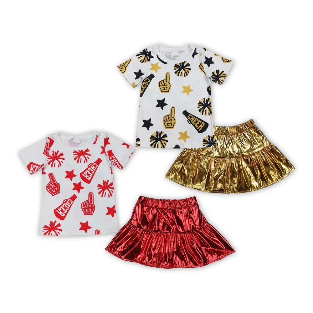 Girls' Cheerleading Uniform Set, 2-Piece Letter Print Top and Pleated Competition Skirts for Kids' Summer Outfits, Skirts Sets, Medium Length