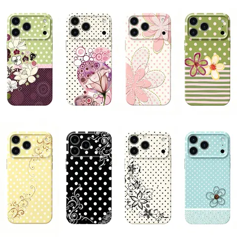 Protective Polka Dot Phone Case - Cute Y2K Art Style, Kawaii Flower Pattern, Phone Accessories for iPhone 17/16/15/14/13/12/11 ProMax/Plus & Various Models of Samsung Galaxy S23FE/22/23/24/25