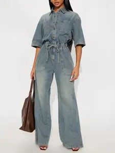 Diana Medium Washed Denim Jumpsuit - Medium Wash
