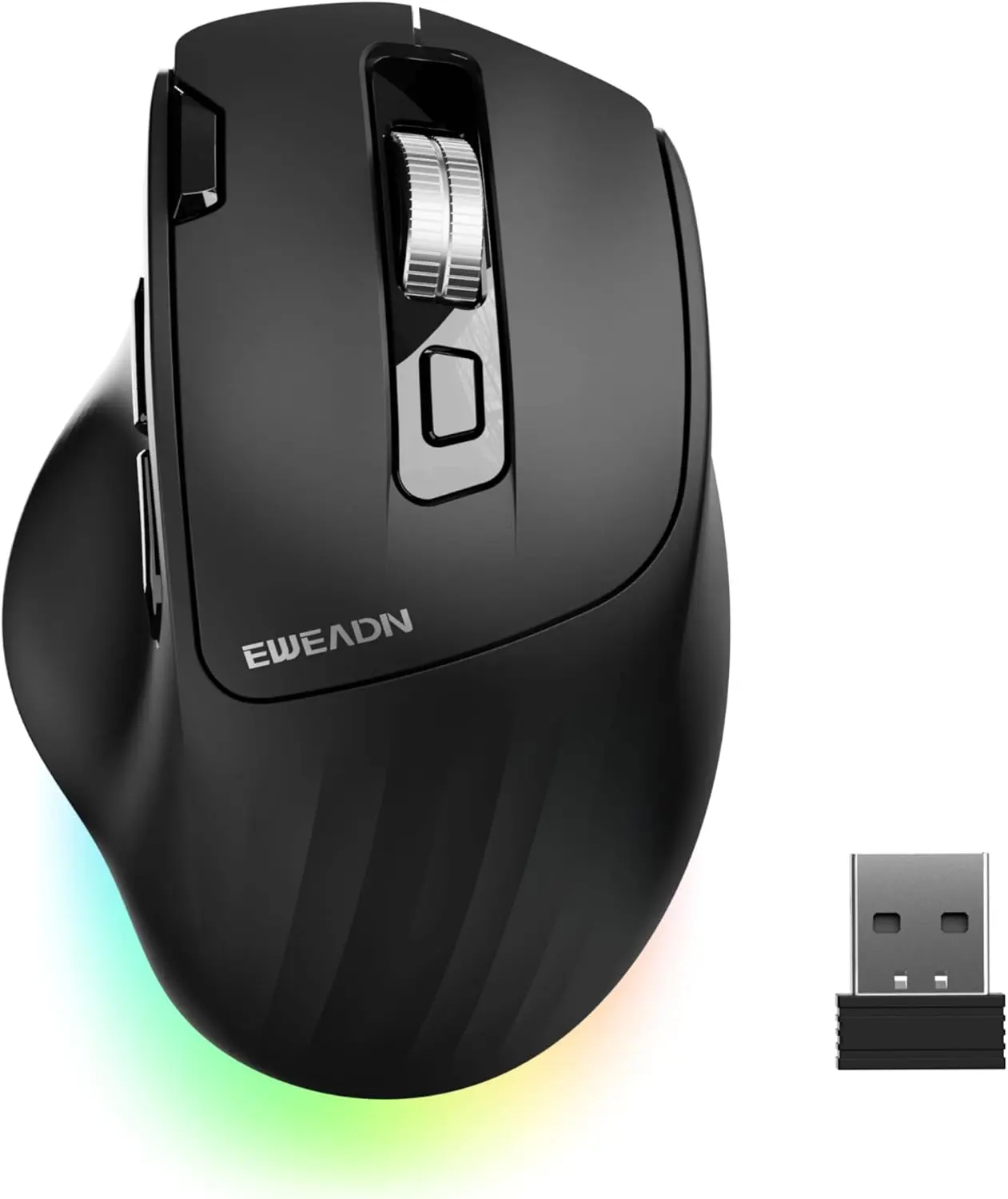 EWEADN C2 Ergonomic Mouse, Wireless Computer Mouse (BT&2.4G) for Work/Office, 5 Adjustable 4000 DPI, Quiet Clicks, RGB Light, Battery Rechargeable Comfort Grip Bluetooth Mouse for Laptop/PC/Mac, Black