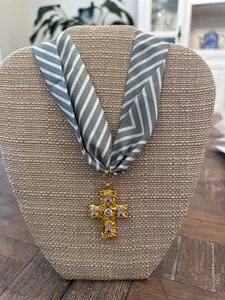 Gray Cross Scarf Necklace