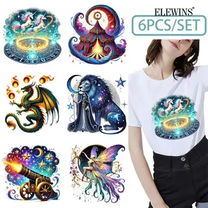 6 Sheets Mythical Circus Gold Foil DTF Transfer Iron on for Tshirt Hoodie Jeans Backpack Pillow Machine Washable Reusable Heat Transfer Vinyl for Men Women