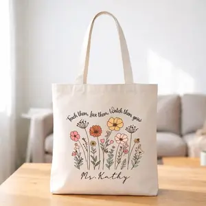 Personalized Teacher Tote Bag with Zipper, Custom Teacher's Name Canvas Bag, Teacher Appreciation Gifts, Gift for Educators and School Staff