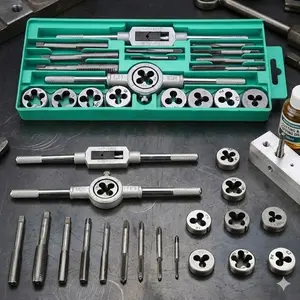 Industrial Heavy-Duty Hand tapping Set: Precision Thread repair Kit with Tap Wrench, Metal & wood drilling tools, High-Efficiency Thread Fix for Pipes, Plates, Automotive Repair and Home Use.