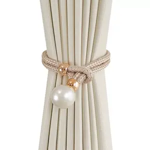 Elegant Faux Pearl Decor Curtain Tieback, 2 Counts Adjustable Rope Holdback, Chic Curtain Accessories for Home Decor, Curtain Blinds, Interior Decoration Accessories