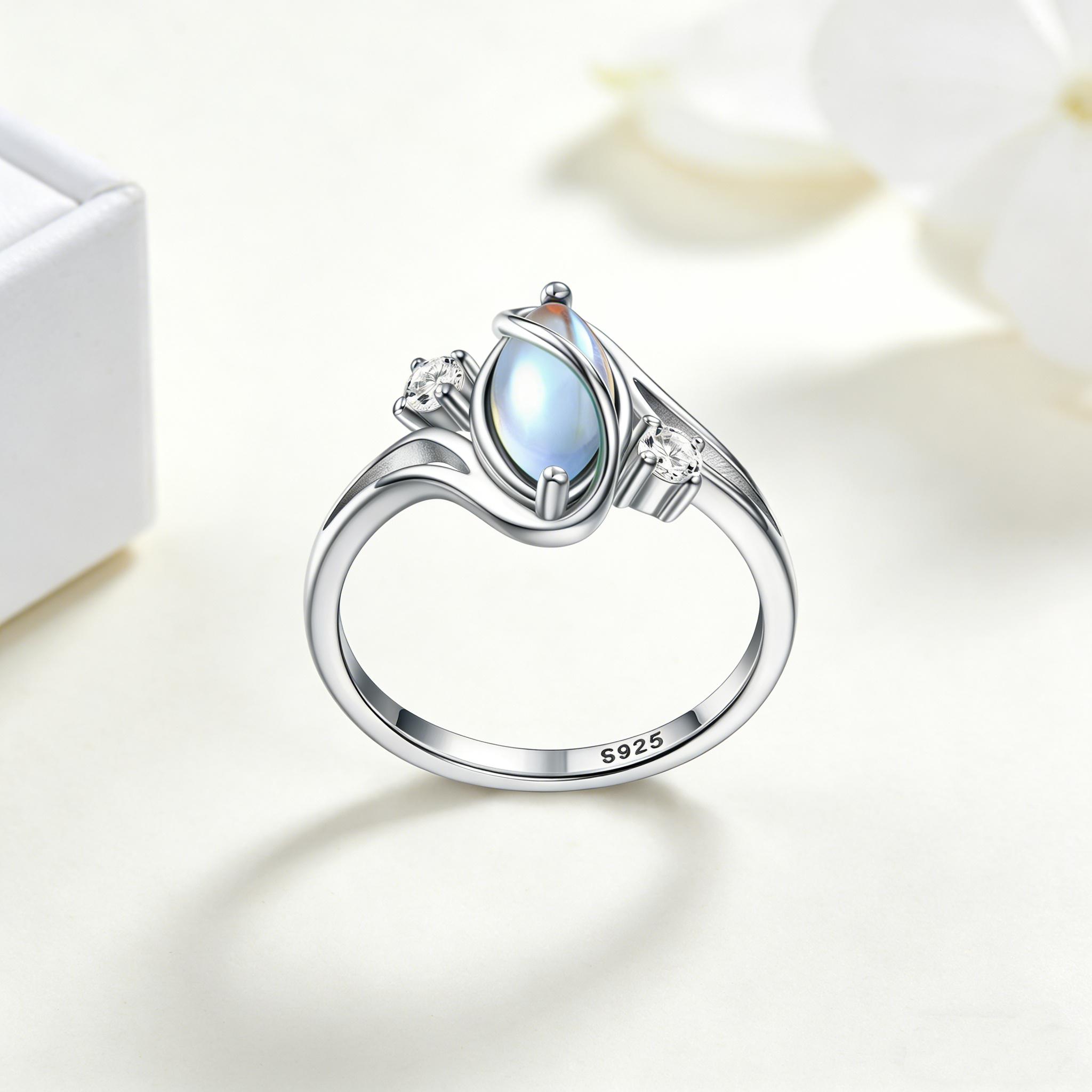 HXS 925 Sterling Silver Moonstone Ring That Glows Like Magic