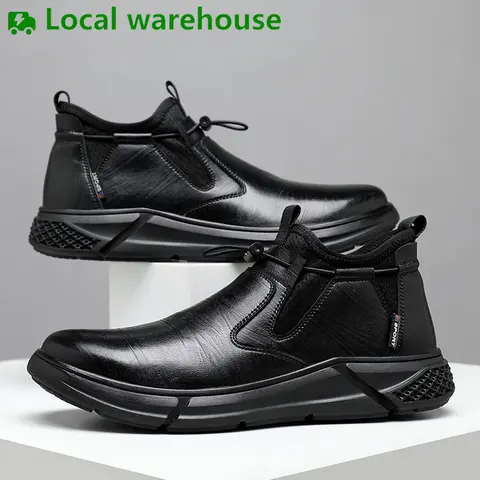 Men's Contrast Leather Slip-On Steel Tip Work & Safety Shoes - Water-Resistant, Anti-Smashing, Non Slip, Shock Absorbing, Sturdy, Lightweight Chic Basic Footwear for Outdoor Use, Steel Tip Work & Safety Footwear, Non Slip Work & Safety Footwear