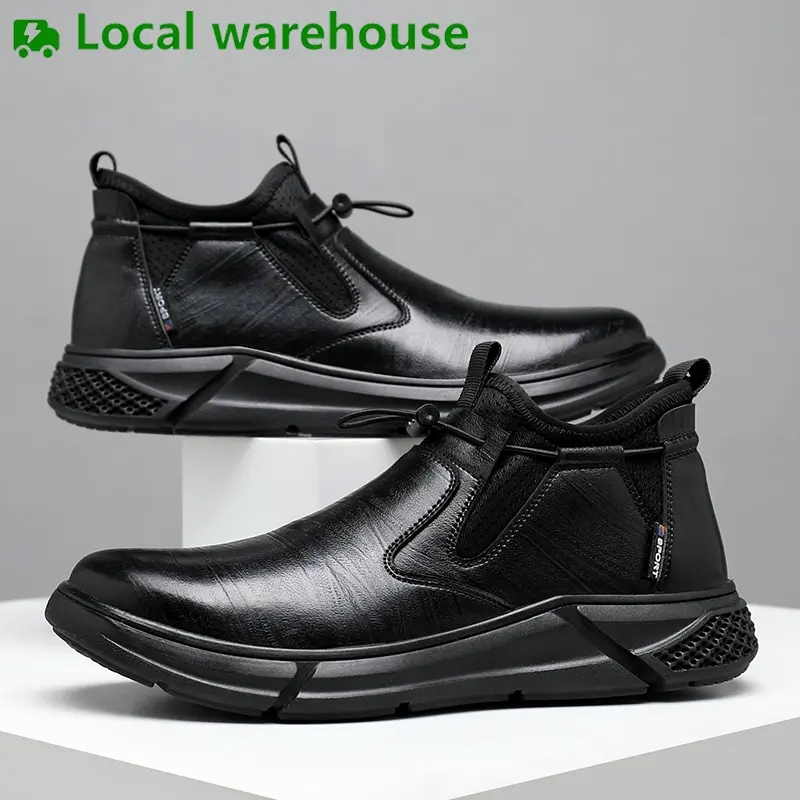 Men's slip-on Water resistant Anti Smashing Safety Shoes Contrast Leathers Work Boots Shoes for Outdoor Work Footwear Shoes for Healthcare Workers Steel toe