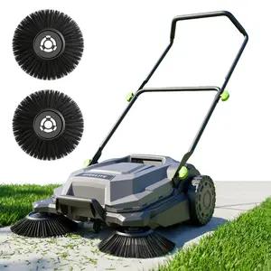 Steelite Manual Floor Sweeper, 26.8" Wide Walk-Behind Hand Push Sweeper, 24L Large Capacity Dustbin, Non-Electric Cleaner with Adjustable Handle for Garage, Patio, Yard, Walkway & Hard Surfaces
