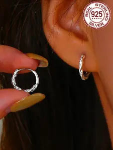 S925 Sterling Silver Hoop Earrings, High Quality Earrings, Fashionable Earrings for Women & Girls, Trendy All-match & Exquisite Jewelry for Birthday Gift