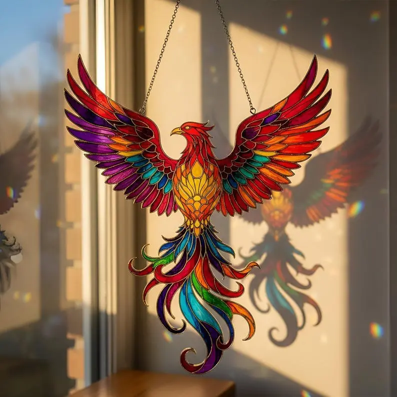 Phoenix Suncatcher Window Hanging, Acrylic Phoenix Bird Decor, Colorful Phoenix Window Art, Mythical Bird Decor, Phoenix Rising Gift
